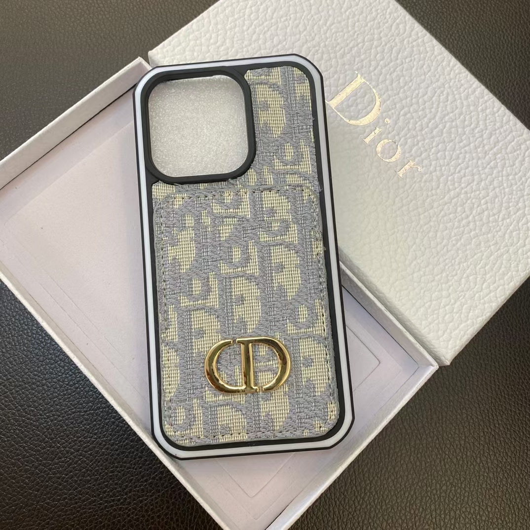 Dior iPhone Case with integrated card pocket for practical use