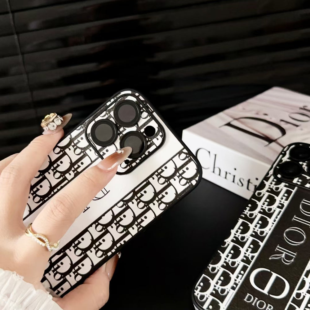 White Dior Iconic Monogram iPhone Cover with premium material texture