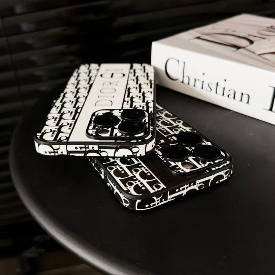 Close-up of Dior Iconic Monogram pattern on luxury iPhone case