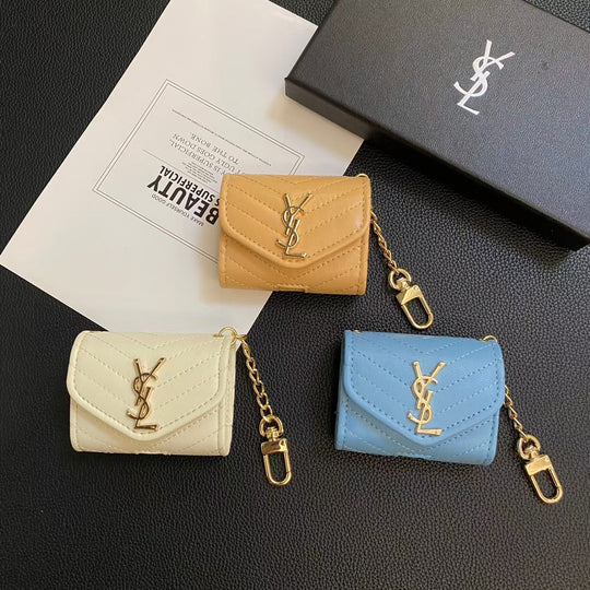 close-up of Stylish YSL Fashion AirPods Case