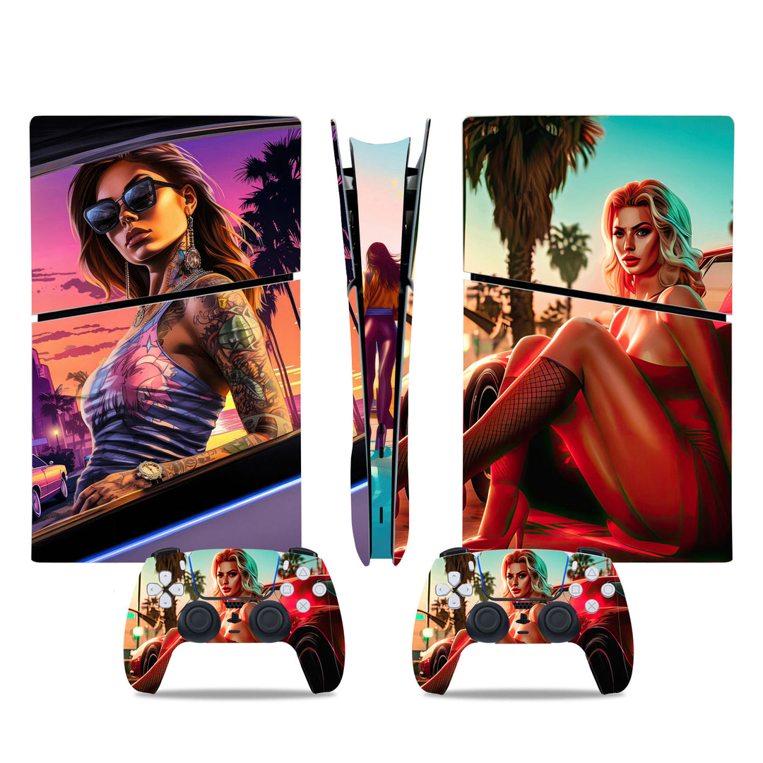 PlayStation 5 Digital Slim with Grand Theft Auto Custom Skin - Side Angle