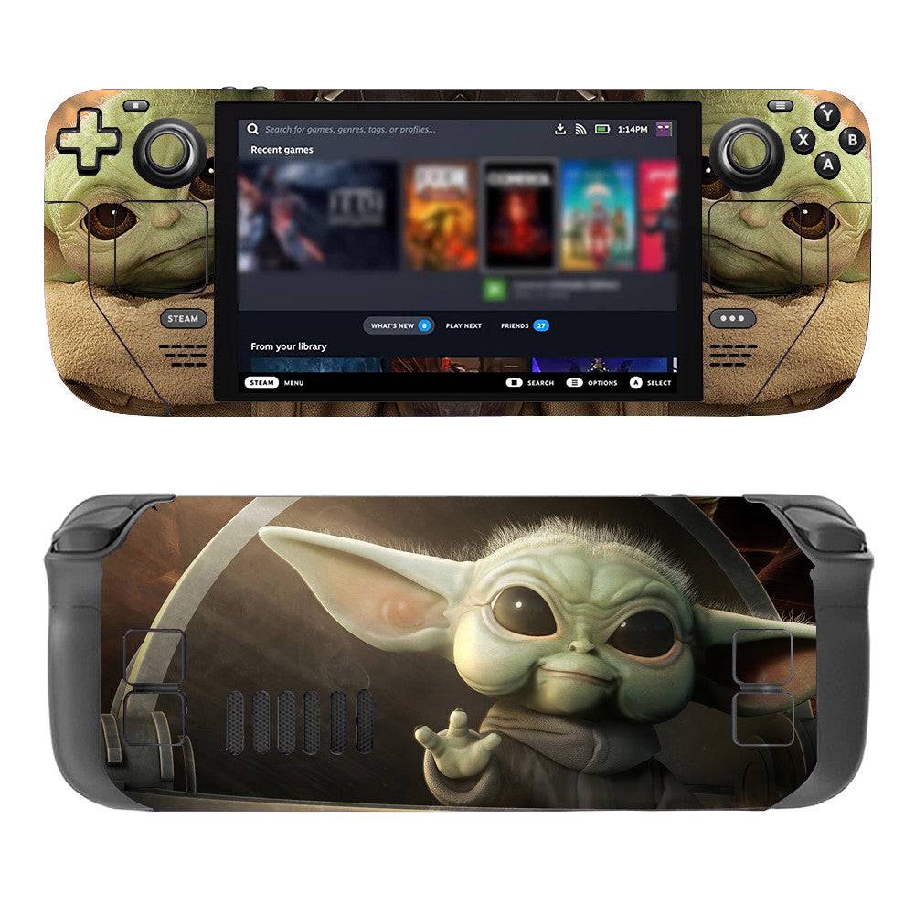 Close-up of Baby Yoda Design on Steam Deck Skin