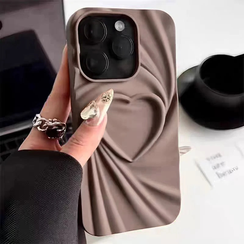 Fashion Fold Wrinkle 3D Love Heart Phone Case