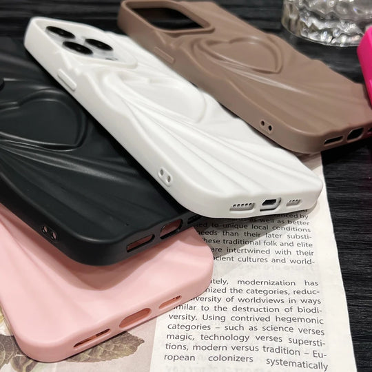 Fashion Fold Wrinkle 3D Love Heart Phone Case