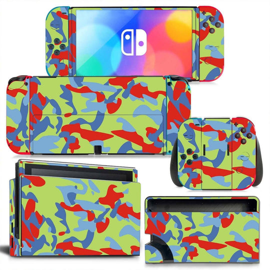 Camouflage Nintendo Switch OLED protector skin with easy installation and high-quality vinyl.