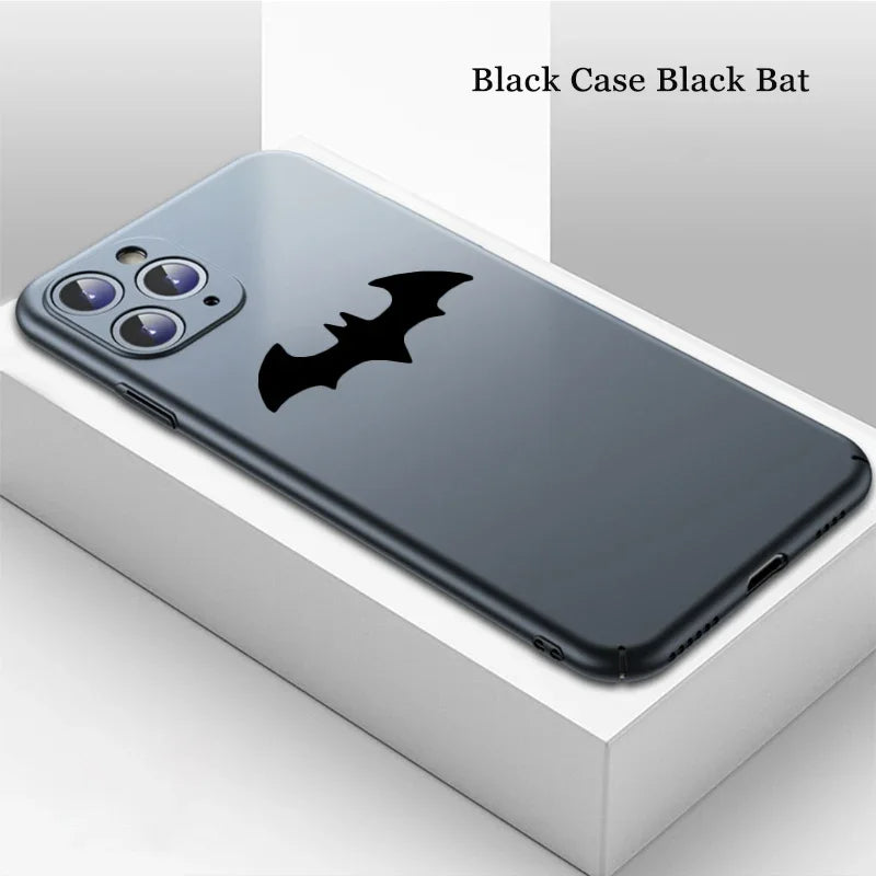 Slim profile of the Batman Matte Case for iPhone on a flat surface.