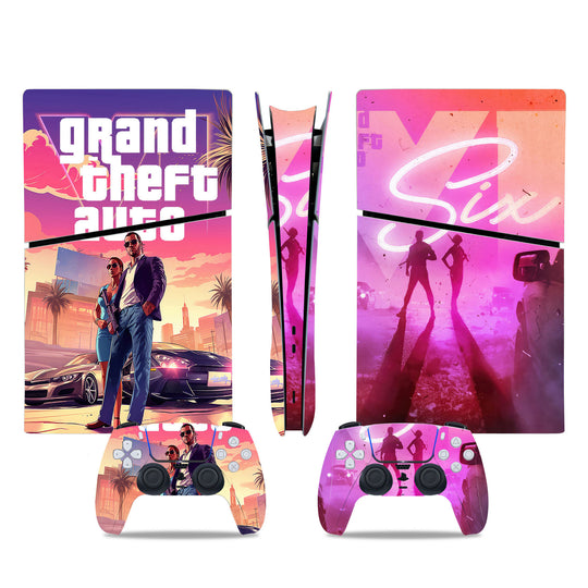 Detailed Grand Theft Auto Graphic on PS5 Digital Slim Protector Skin